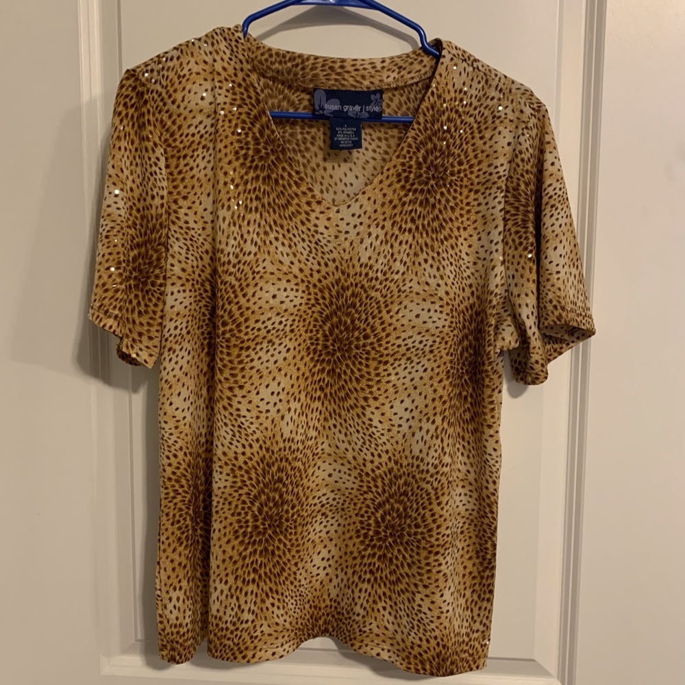 Susan Graver Short Sleeve Shirt with Sequences